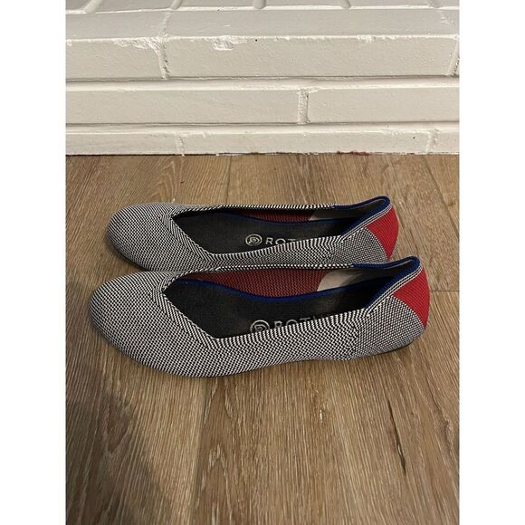Rothy’s Size 8 Shale Cherry Ribbon Stripe Ballet Flats Retired Round Toe - Picture 1 of 8